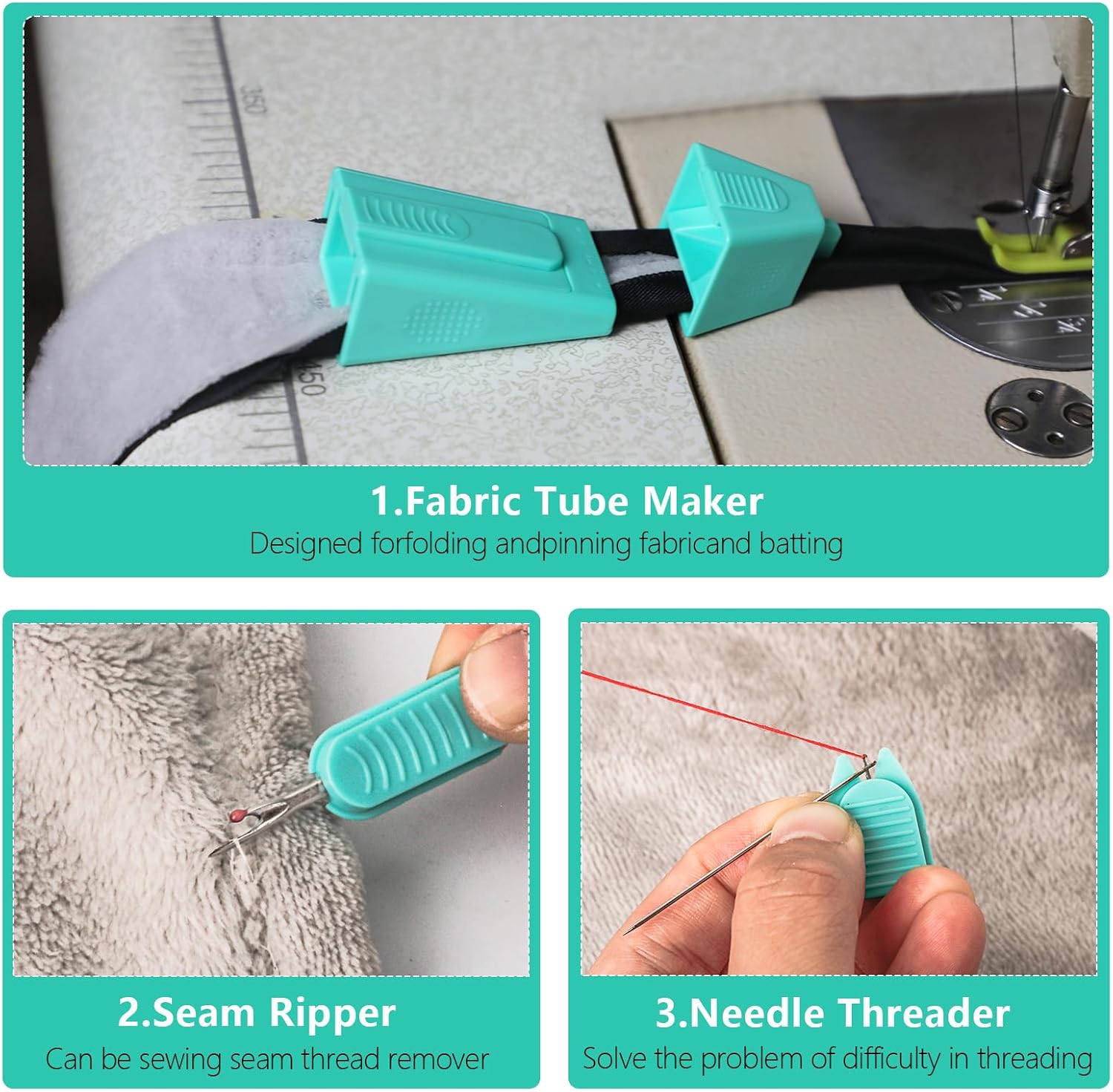 TIGARI Bias Tape Maker, Fabric Tube Maker for Jelly Rolls Rugs Tool with Needle Threader and Seam Ripper, DIY Sewing Supplies and Accessories Day Gift