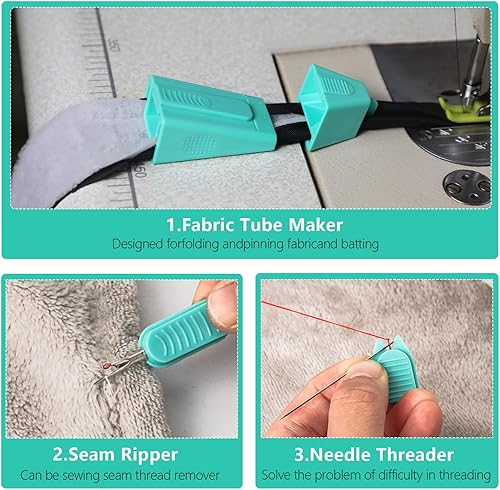 Miniatura 2 de TIGARI Máquina de cinta al bies, paquete de 2 tubos de tela para alfombras Jelly Rolls, herramienta con enhebrador de agujas y desgarrador de