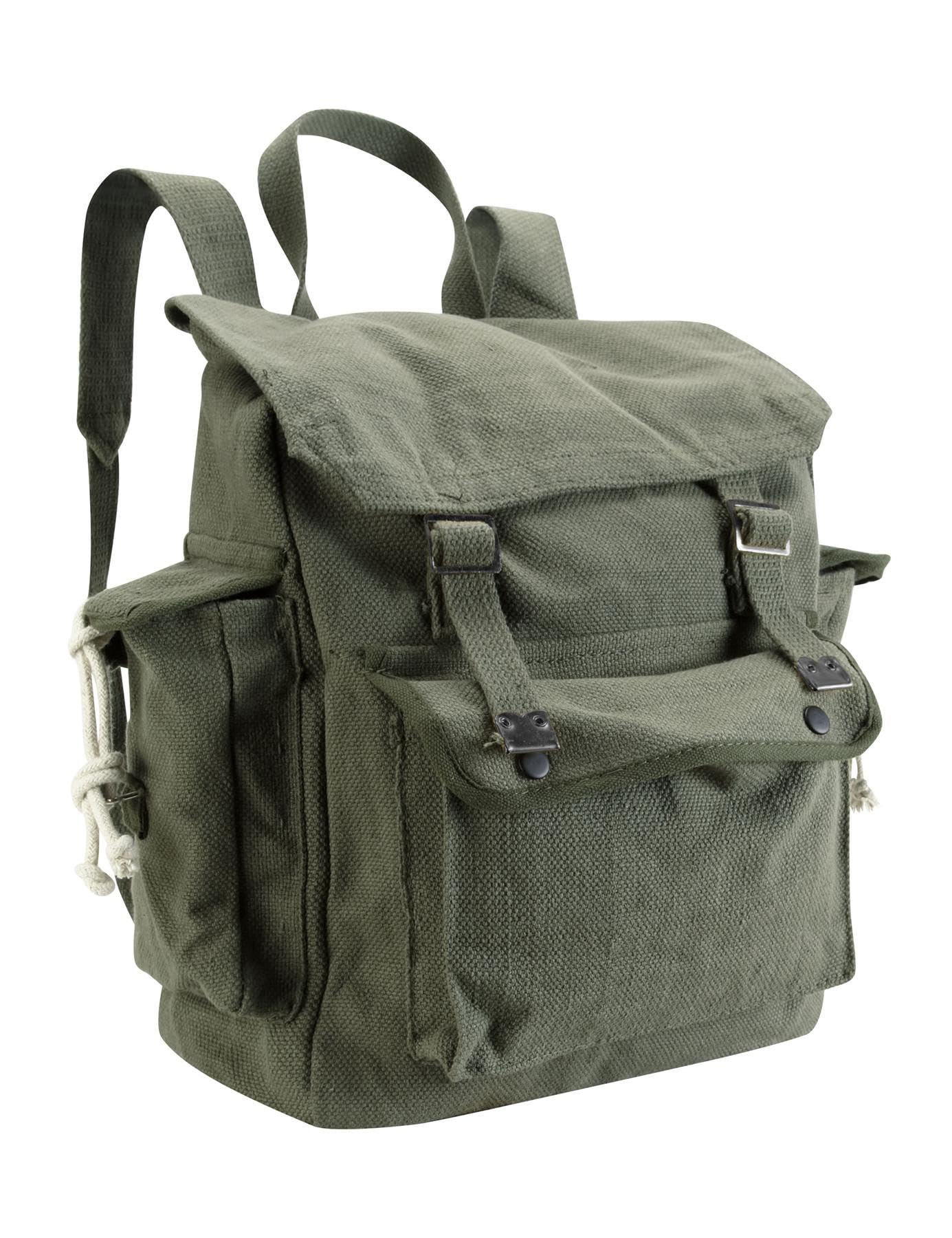 Zaino vintage in tela, 100% cotone, stile militare, con tasche laterali, per lavoro, viaggi, scuola
