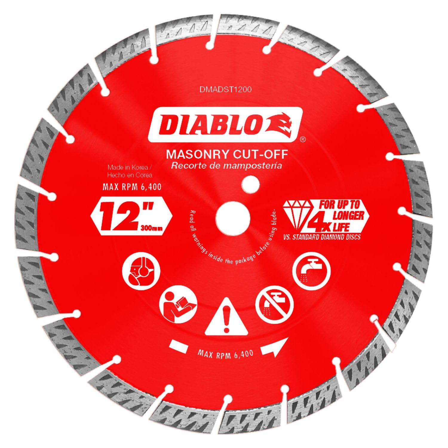 Diablo Diamond Turbo Masonry Cut-Off Blade for Concrete, Brick and Block - 12" Diameter, 2.8mm Kerf, 6400 Max RPM - DMADST1200