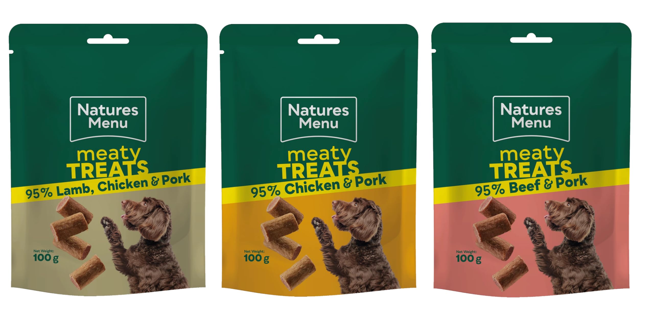 3 PACK MIXED VARIETY NATURES MENU REAL MEATY DOG TRAINING TREATS 100G VALUE BAGS