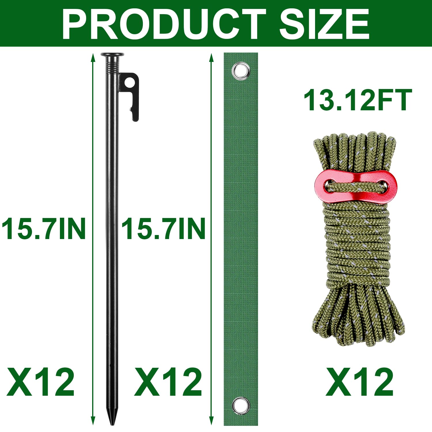 Lot de 12 piquets et supports pour arbres de 40 cm - Kit de redressement robuste pour arbre - Sangles de support pour arbre incliné