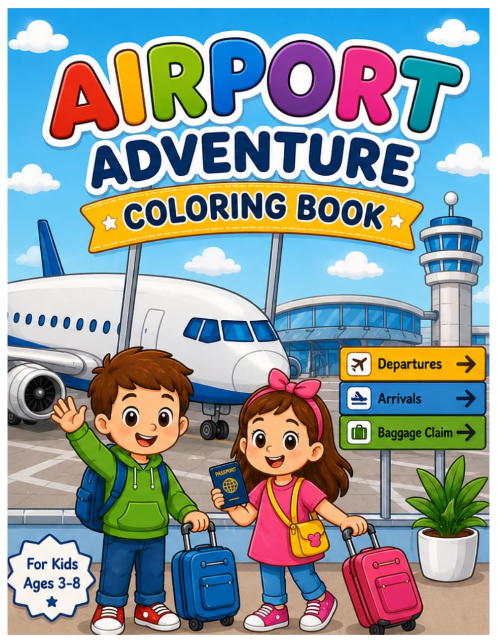 Airport Adventure Coloring Book for Kids: Welcome to an exciting journey inside the airport! This fun and educational coloring book introduces kids to ... luggage carts, control towers, and more.