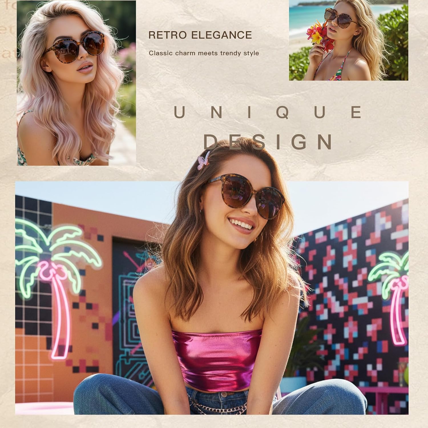 Chicid Trendy Round Sunglasses Women Men, Oversized Retro Shades Large Frame Light Tinted Sunnies - Image 2