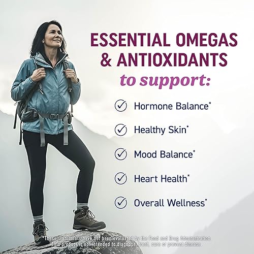 Miniatura 2 de Suplemento Omega 3 para mujer  Aceite de pescado con onagra  Equilibrio hormonal, apoyo para la piel y el bienestar  600 mg Omega3 + 800 mg onagra