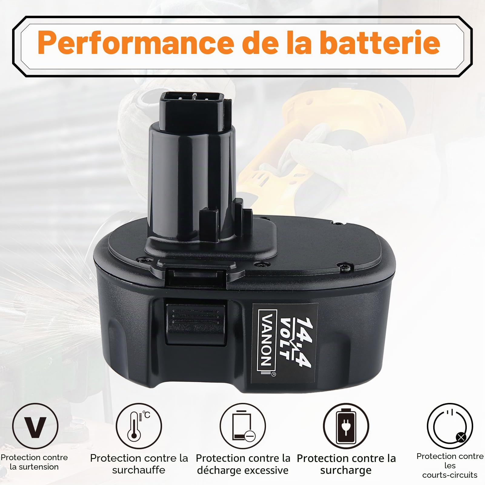 VANON 14,4 V 4800 mAh NIMH DC9091 Batterie de rechange pour Dewalt DE9091 DE9094 DW9091 DW9092 DW9094 DW9038 DE9031 DE9502 DE9038 DE9087 DE9092 DE9144 0 Compatible avec DD. Batterie ewalt 14,4 V