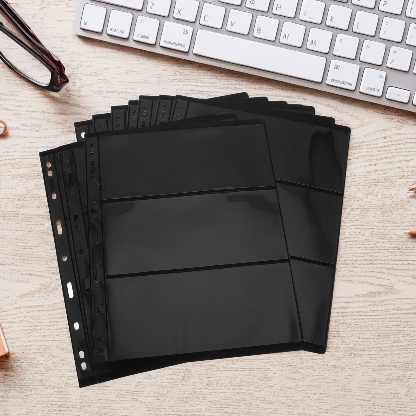 10 Pages Intérieures Noires Pour Classeur - 2 Rangées Double Face - Album Timbres - 28x21,6 Cm - Protection
