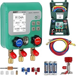 Digital Gauges HVAC 92 Refrigerant Recharge Kit, Digital Manifold Gauges HVAC Pressure & Air Tightness Test, Air Conditioning Tools & Equipment with Tricolor Hose, for Cold Storages/Refrigerators