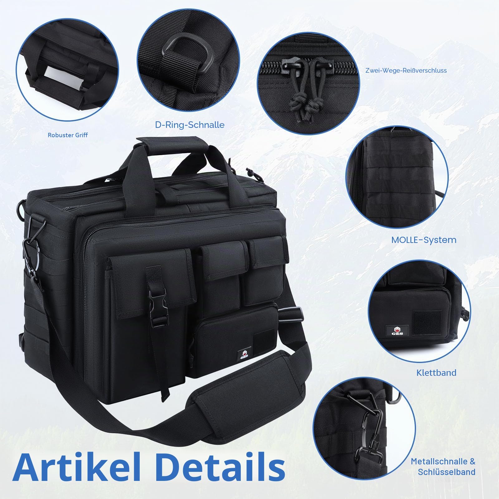 GES Multifunktions Herren Outdoor Militärische Taktische Nylon Laptop Umhängetasche 15.6"