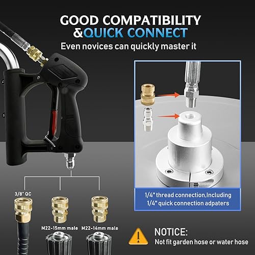 Miniatura 5 de RAYNEL Limpiador de superficie de lavadora a presión de 20 pulgadas con 4 ruedas, mango doble, carcasa de acero inoxidable, 2 adaptadores de