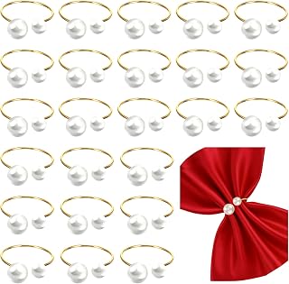24 Pcs Gold Pearl Napkin Rings Set, Decorative Napkin Rings | Elegant Table Decor with Faux Pearls | Reusable, Metal & Scratch-Resistant Finish - for Weddings, Banquets, Formal & Anniversary Dinners