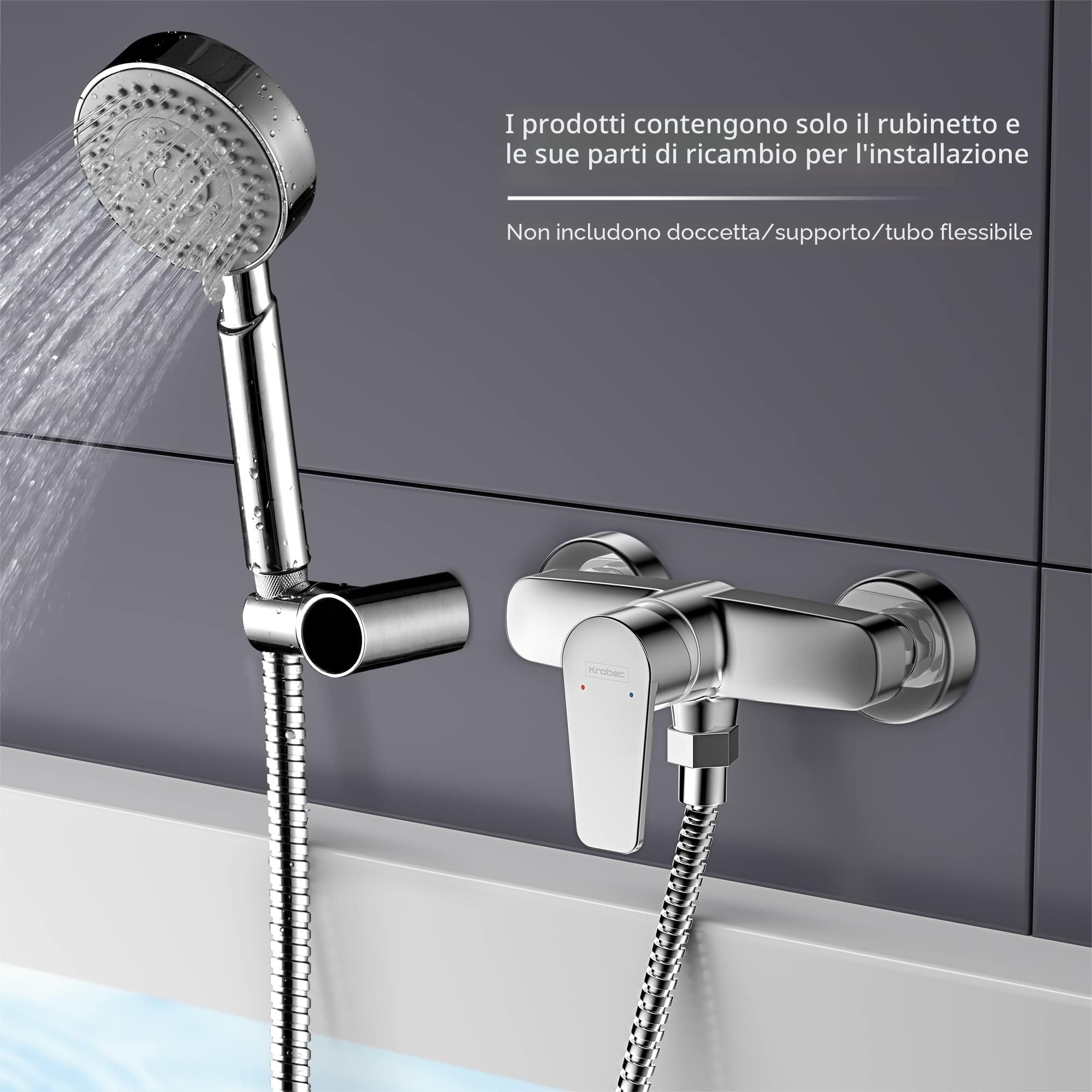 Krobec Rubinetto da doccia a parete, miscelatore monocomando per doccia, montaggio a parete, miscelatore per doccia, batteria per doccia con una sola mano, ottone, inserto valvola in ceramica (cromato