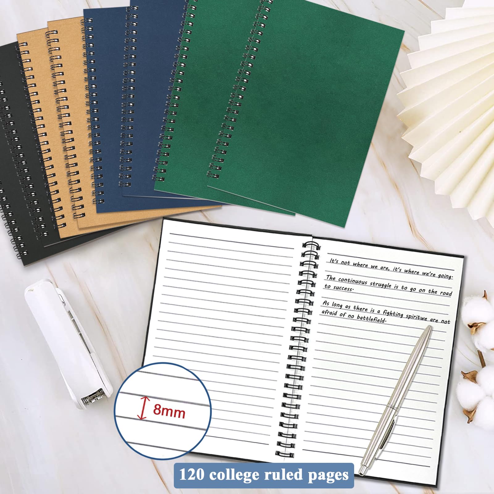 GINMLYDA Cuaderno pequeño en espiral A5, paquete de 8 120 páginas a rayas de 8.25 x 5.5 pulgadas, cuaderno de tapa de papel kraft y bloc de escritura para escuela, hogar, oficina, bocetos estéticos