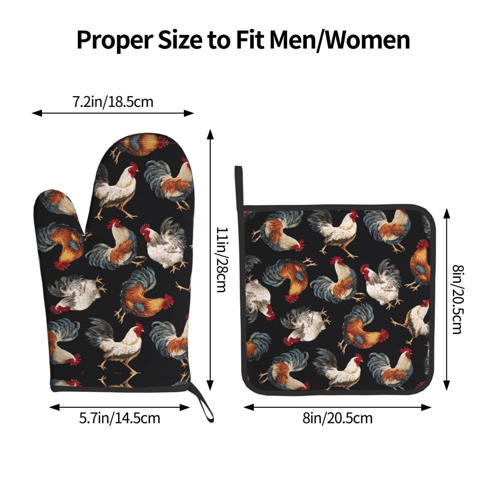 Set di guanti da forno e presine a forma di gallo francese: per cucina decorativa, cottura al forno, grigliare, resistenti al calore, lavabili