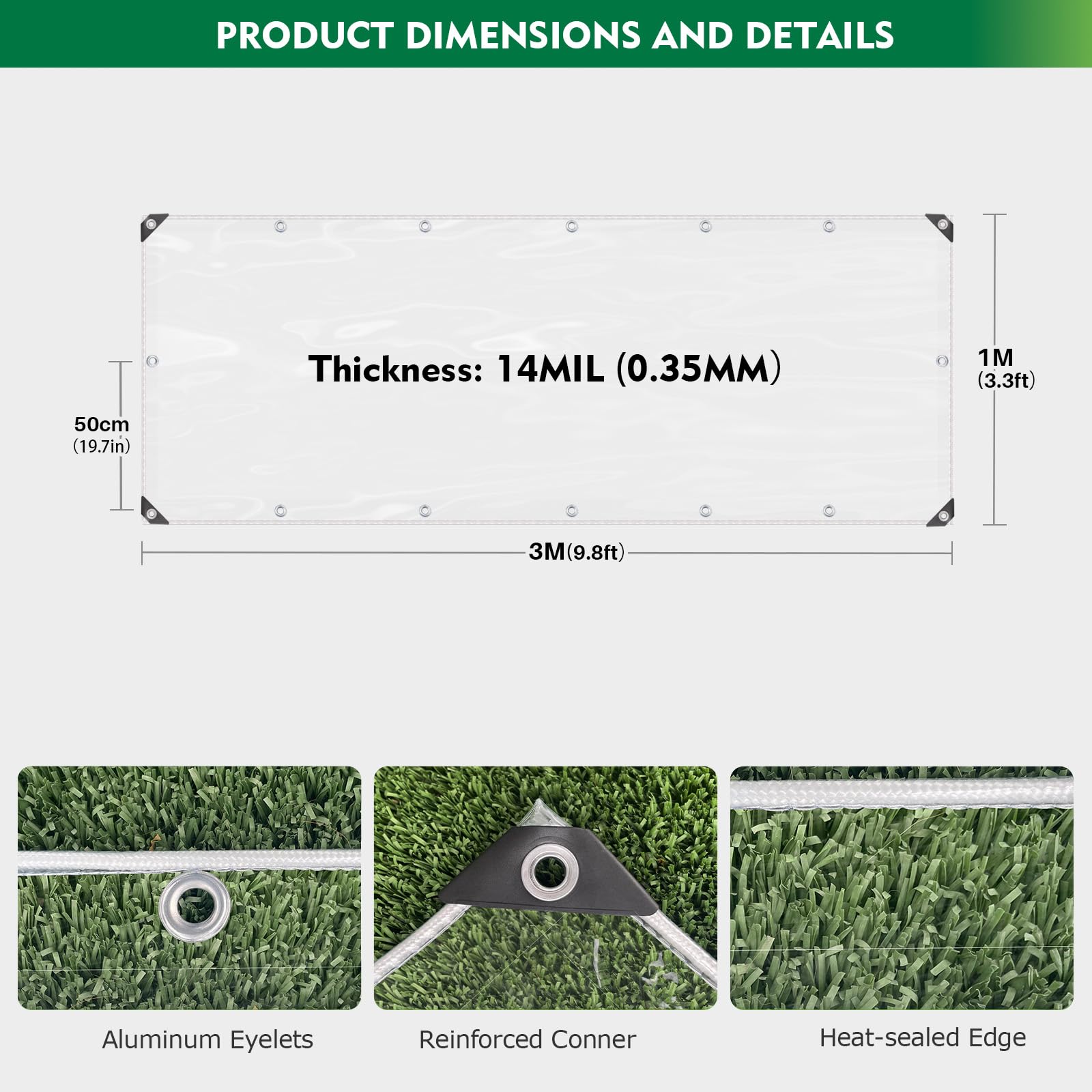 Dulepax Clear Tarpaulin Waterproof Heavy Duty 450 g/m² Clear PVC Tarp Cover with Eyelets Windproof Tear Resistant for Garden Gazebo - Image 2