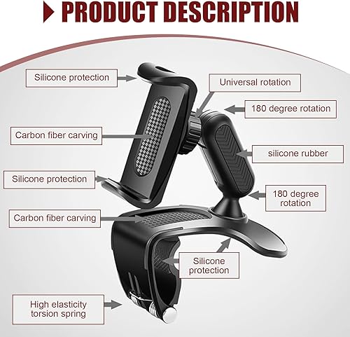 Miniatura 3 de Soporte para teléfono para tablero de automóvil, rotación de 360 grados, soporte para teléfono celular, visera solar multifuncional, soporte de