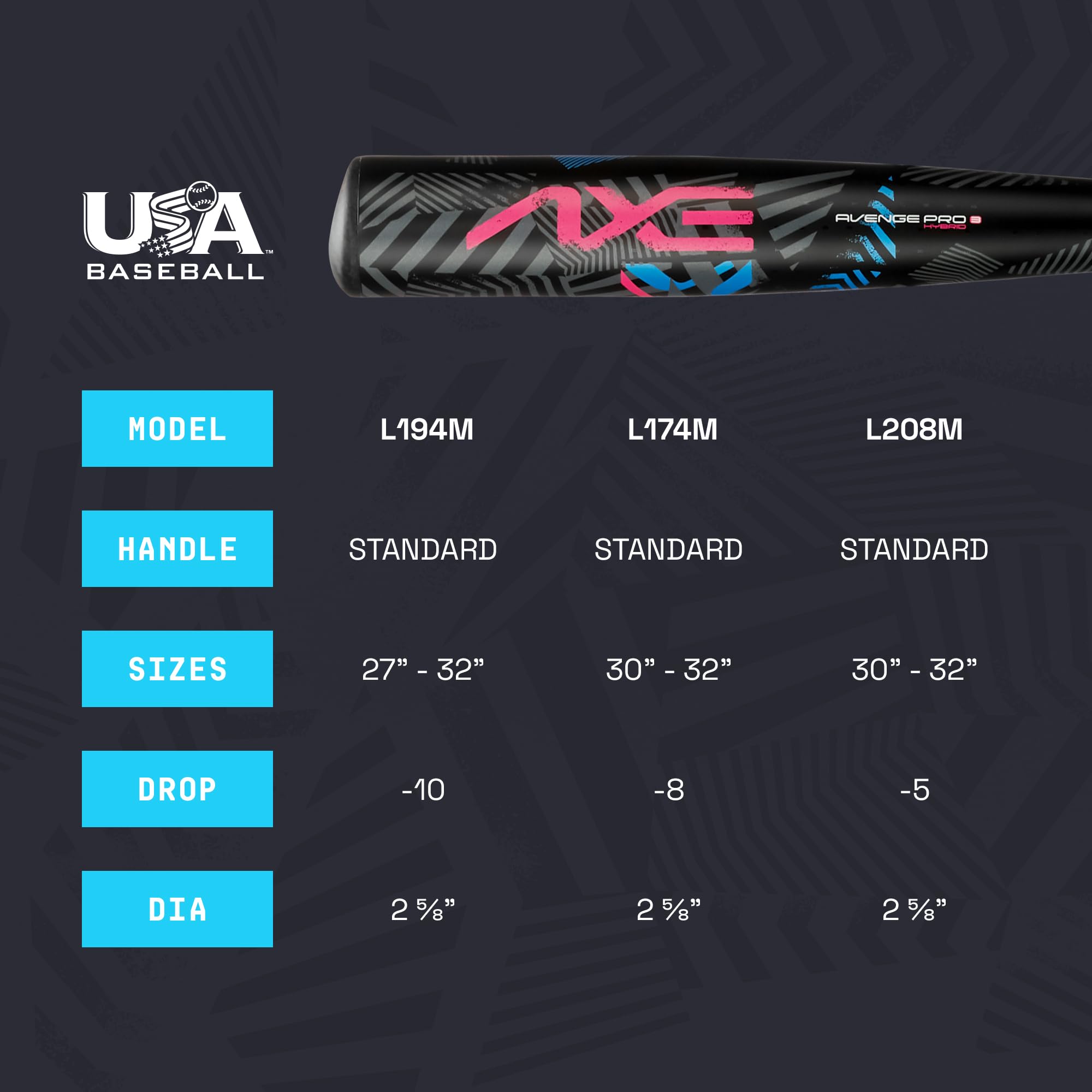 Axe Avenge PRO 3 Hybrid USA, Mazza da Baseball Unisex-Adolescente