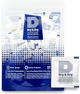 Dry & Dry 1 Gram (200 Packets) Food Safe Silica Packets, Desiccant Packs, Silica Gel - Rechargeable Silica Gel Packets, Moisture Absorbers, Silica Packets, Silica Gel