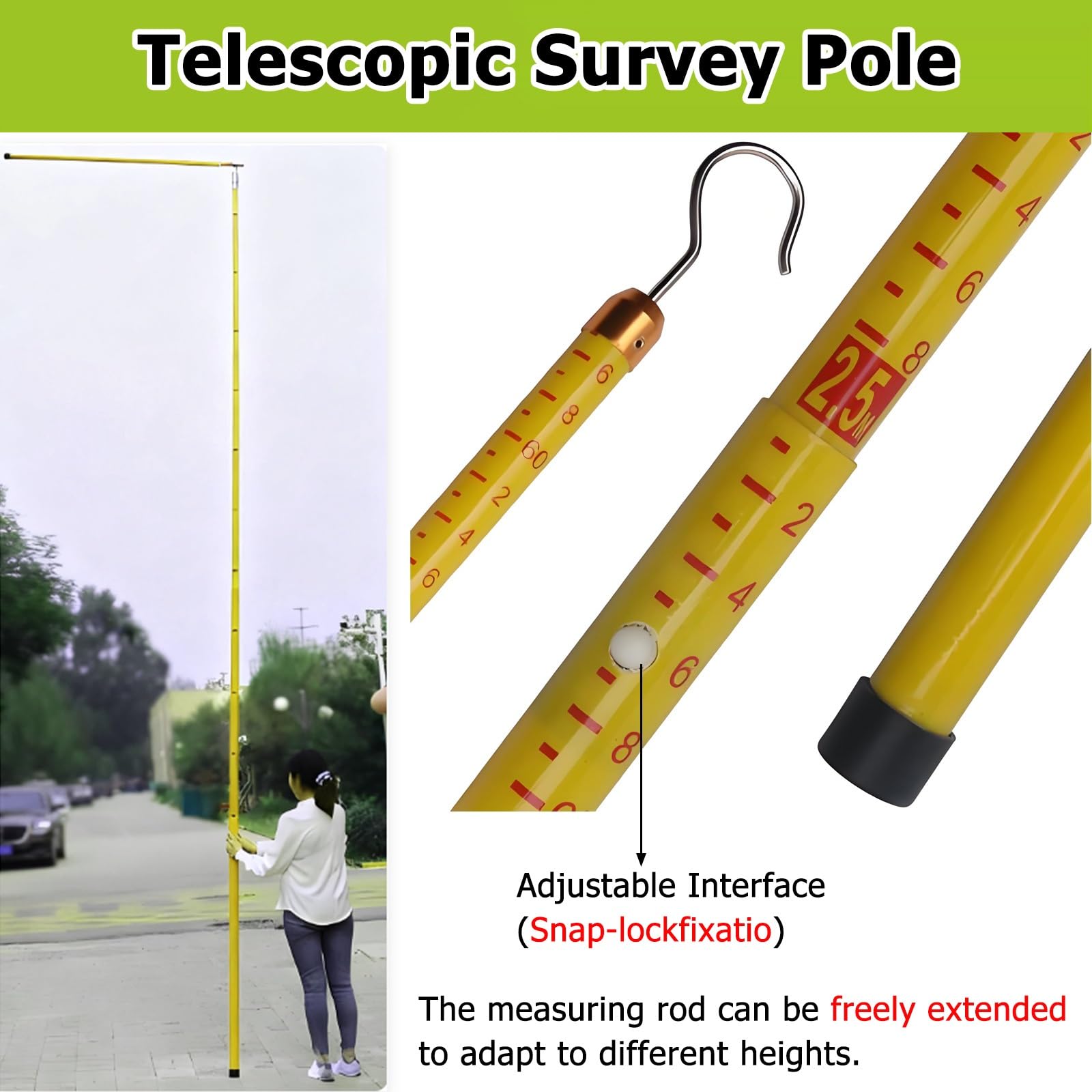 Barra de medición aislada Regla Telescópica Aislante Con Escala Transparente, Pértiga Aislante De Longitud Ajustable, Varilla Aislante Retráctil De 5-13 Secciones Para Torre
