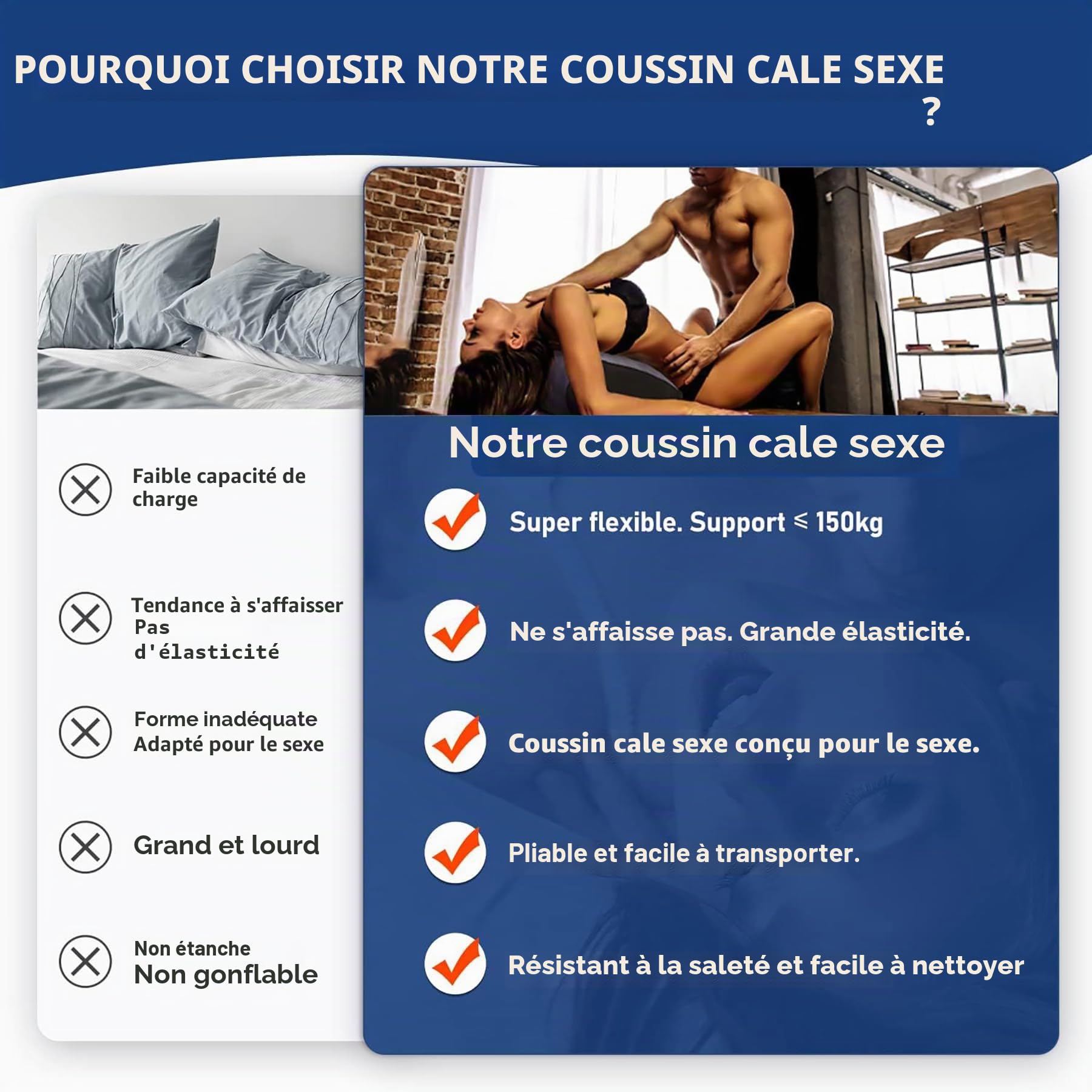 TOUGHAGE Sexe Oreiller Érotisme Lombaire avec Triangle Oreiller Canapé Pliable Sans Trou Gonflable Voyage Oreiller Sex toy Jouet Sexuel pour Couples