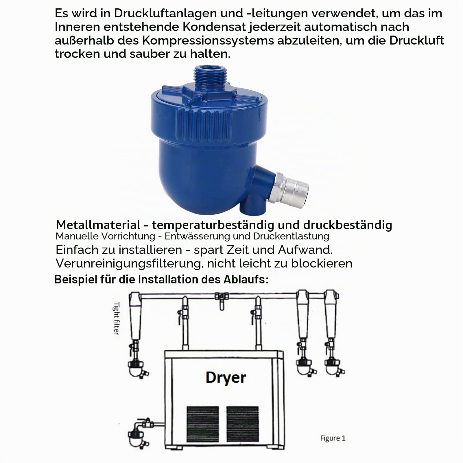 Automatischer Ableiter für Luftkompressoren G1/2 Zoll Einlass Aluminiumlegierung Filterwasserabscheider zur Kondensatableitung