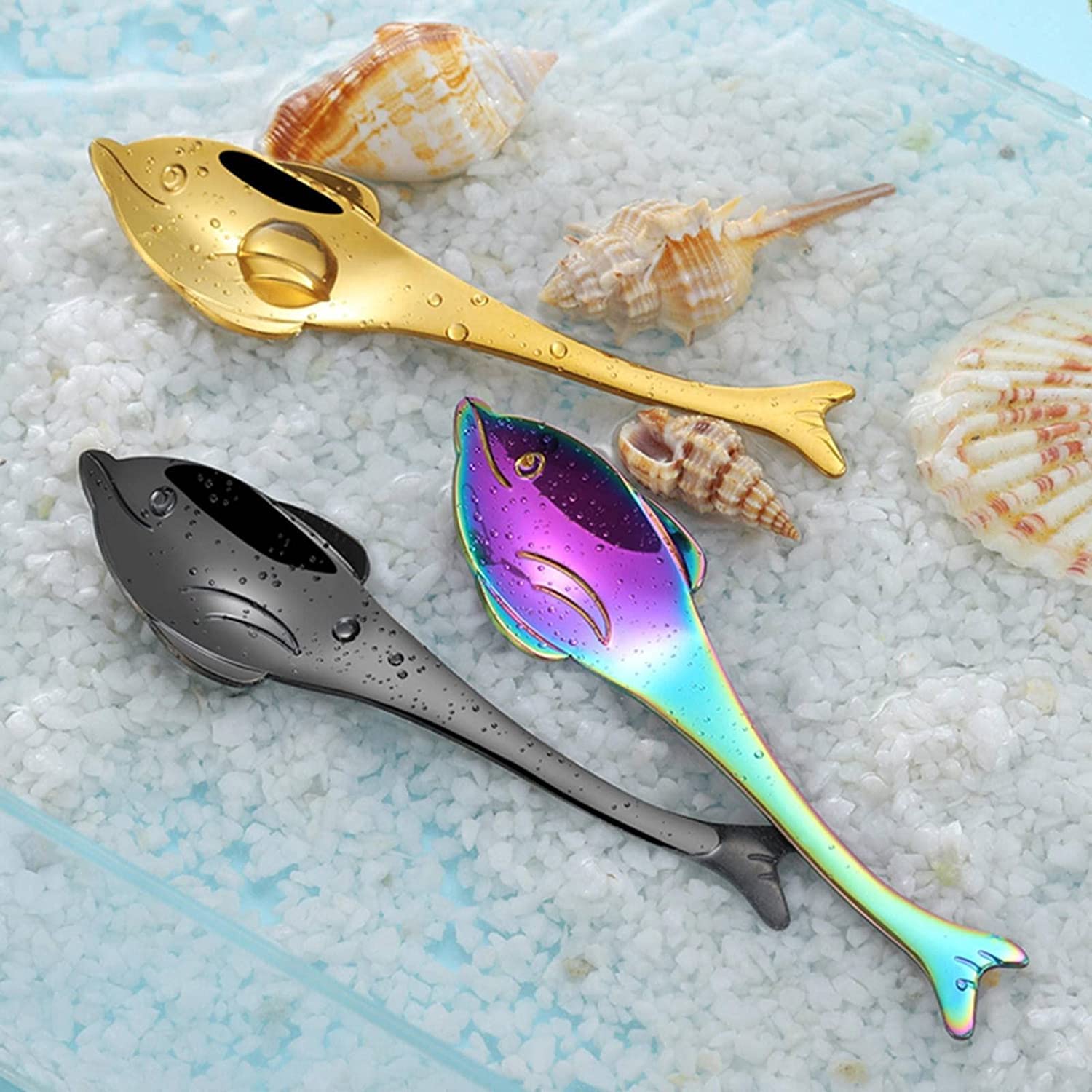 Cucharas De Mesa Hippocampus/Dolphin Forma de ballena Cucharas acero inoxidable Cuchara café creativo Postre Té helado Cocina Herramientas Vajilla Sopa Antigoteo Servir(Whale Multicolor)