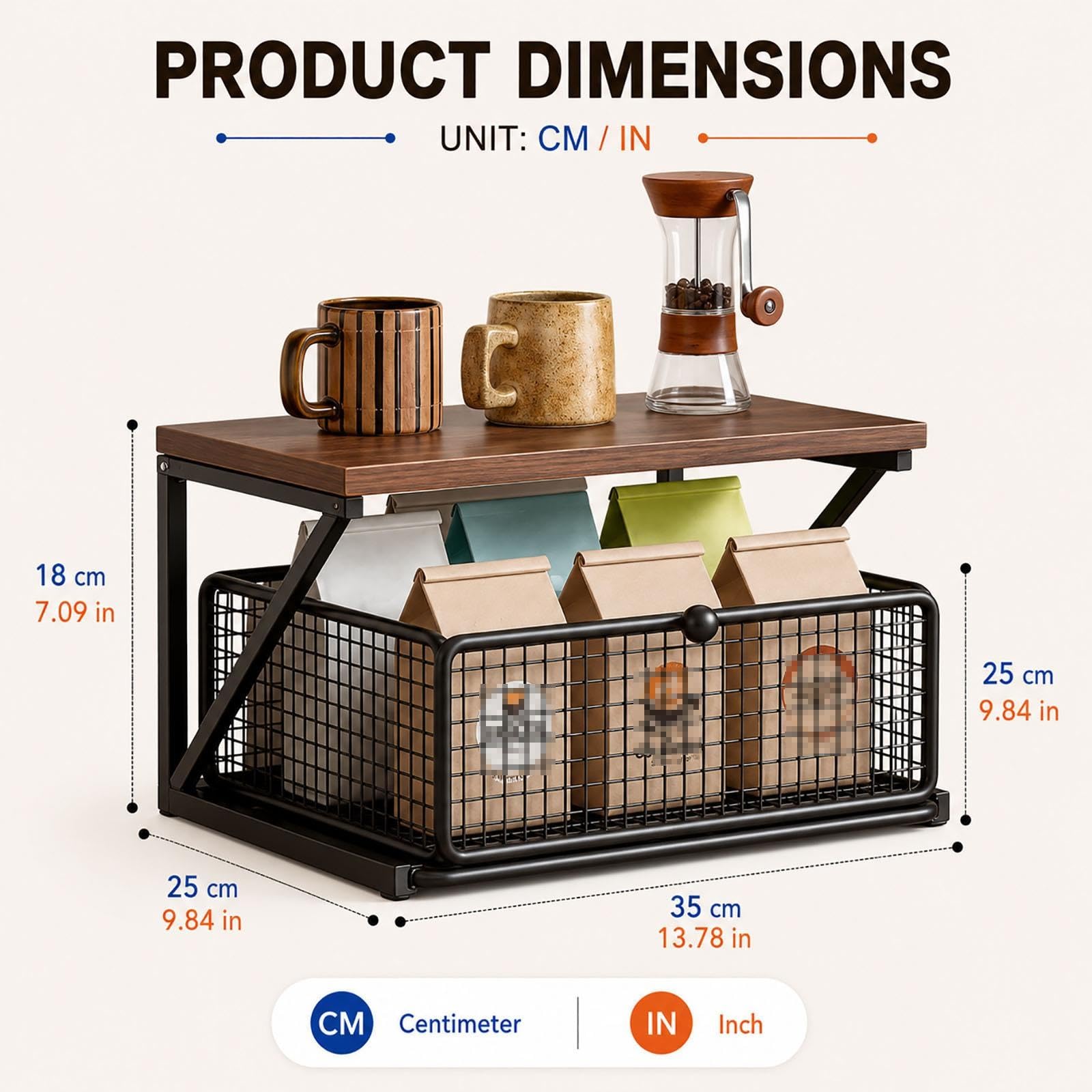 Metallo & Legno Porta Tazze Banco,Supporto Tazze caffè Cucina