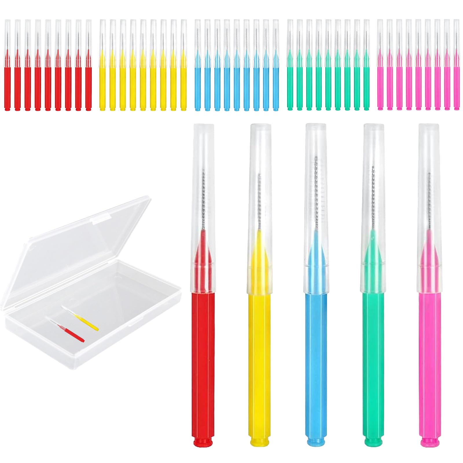 50 Pieces Braces Brushes for Cleaning with Storage Case, Interproximal Interdental Brush Between Teeth, 5 Colors Braces Floss Picks Oral Dental Hygiene Toothpick Tooth Cleaner (50)