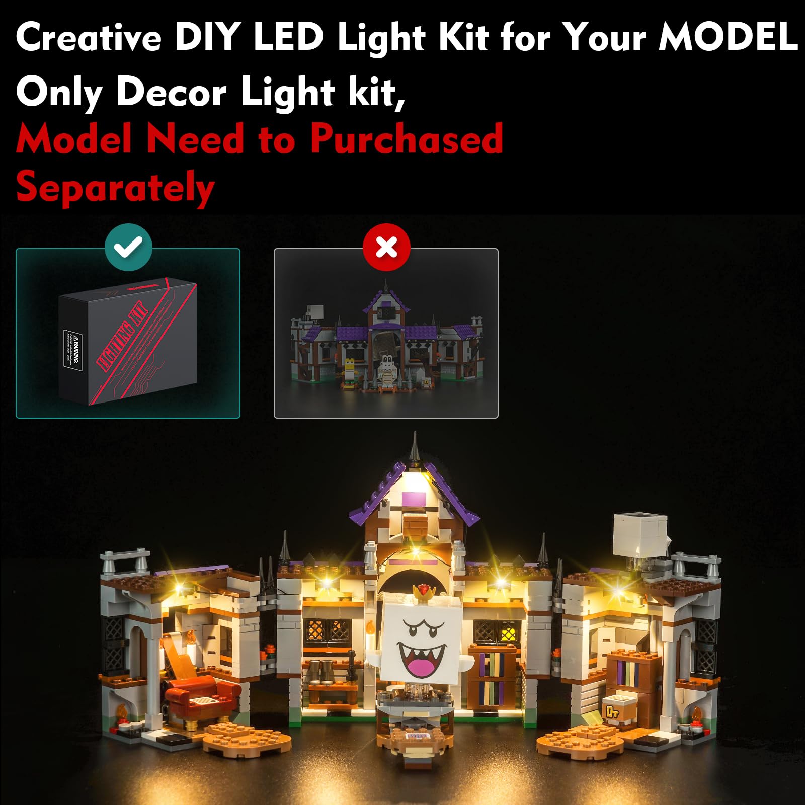 LocoLee Light Kit Compatible with Lego King Boo's Haunted Mansion - No Models Only Light, Creative Lighting Set Accessories Compatible with Lego 71436