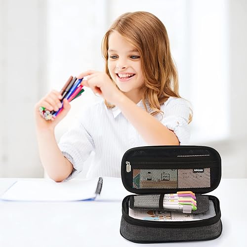 Miniatura 9 de Estuche para lápices de gran capacidad, bolsa de papelería expandible con compartimentos con cremallera, estuche estético para oficina, universidad,