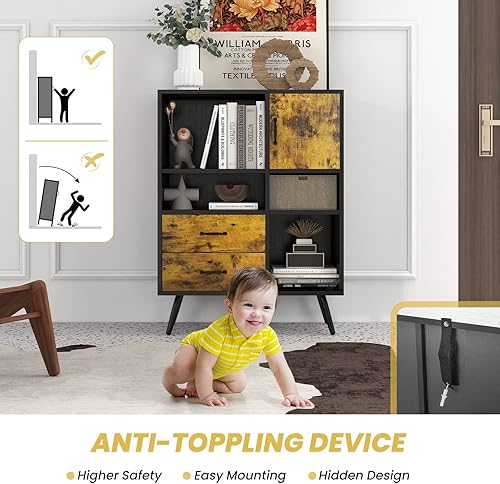 Miniatura 8 de Giantex Armario de buffet con almacenamiento aparador de cocina industrial con 2 cajones grandes 4 compartimentos abiertos armario de mediados de