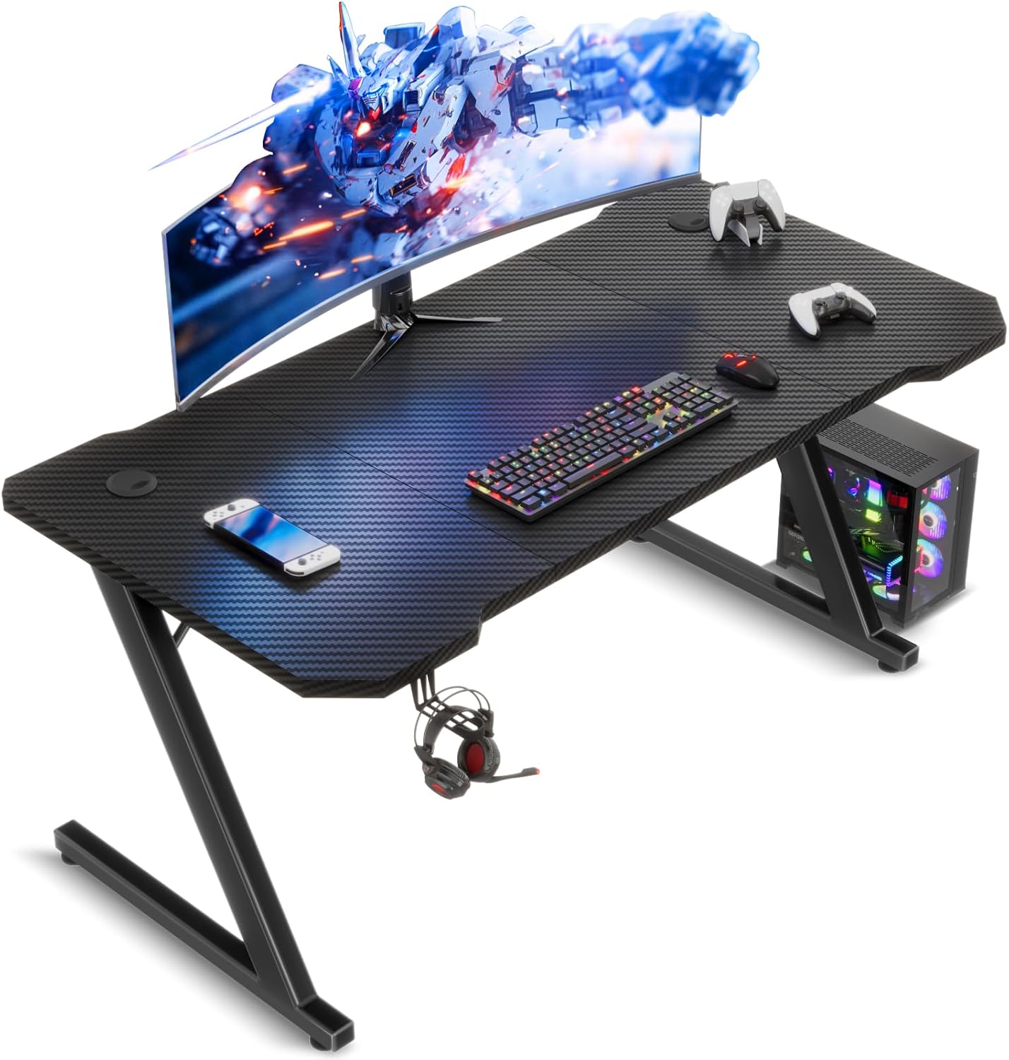Jaxguom Gaming Tisch 120x60cm - Z-Frame Schreibtisch Mit Kohlefaser Oberfläche