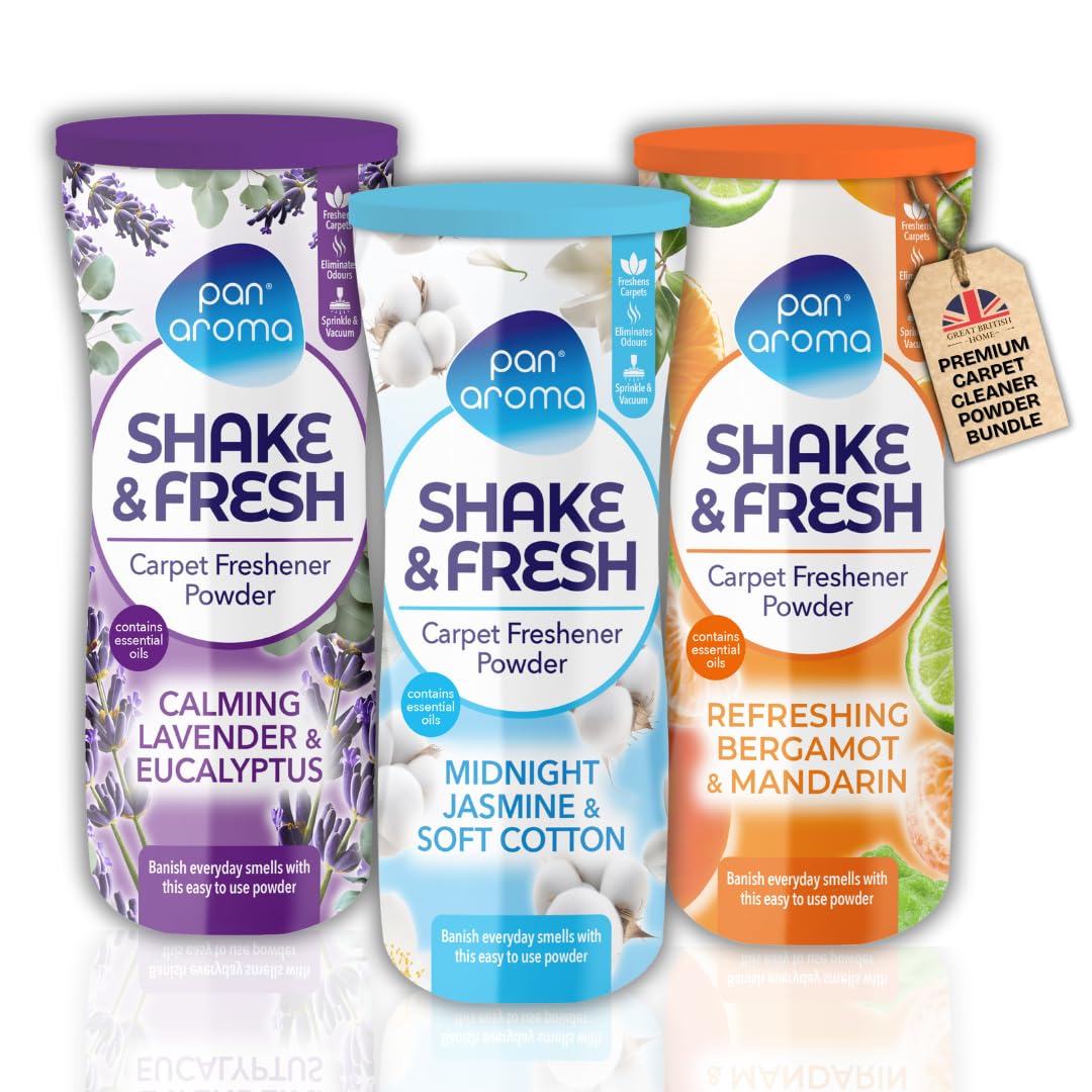 New Pan Aroma Shake and Fresh - Ambientador en polvo para alfombras, 500 g x 3 unidades, limpieza profunda de alfombras, polvo limpiador y desodorante | Shake n Vac | Fragancias mixtas de primera
