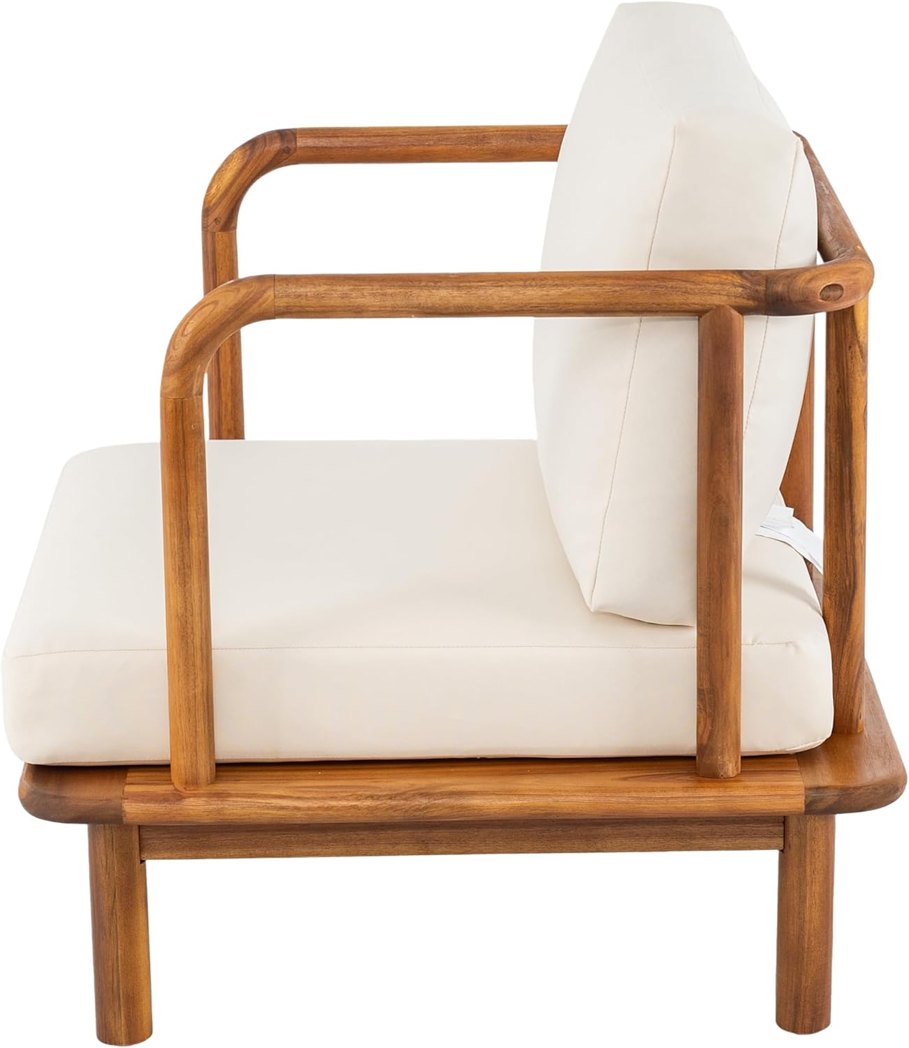 Christopher Knight Home Canape Acacia Wood Lounge Chair Outdoor with Removable Cushion, Wooden Patio Accent Chair, Patio Garden Comfy Reading Chair, Teak+Cream