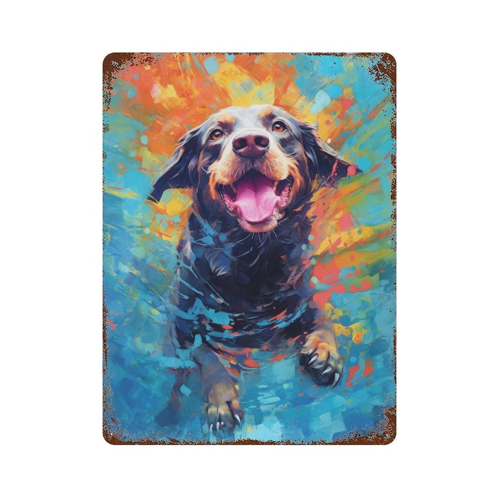 Underwater Dog 15.7"x11.8" Aged Metal Wall Plaque, Retro Wall Decor for Farmhouse, Kitchen And Entryway Decor