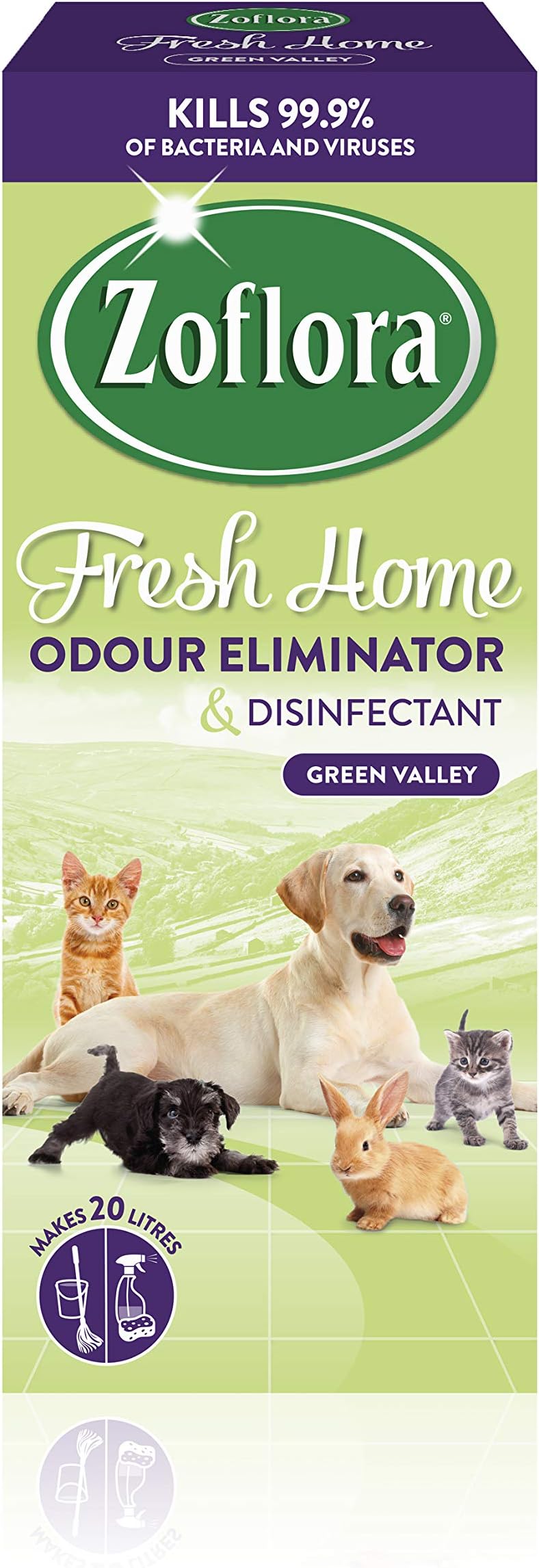 Zoflora Fresh Home, Green Valley 500ml, Concentrated Disinfectant, All Purpose Cleaner, Eliminate Pet Odours, Kills 99.9% of Bacteria and Viruses