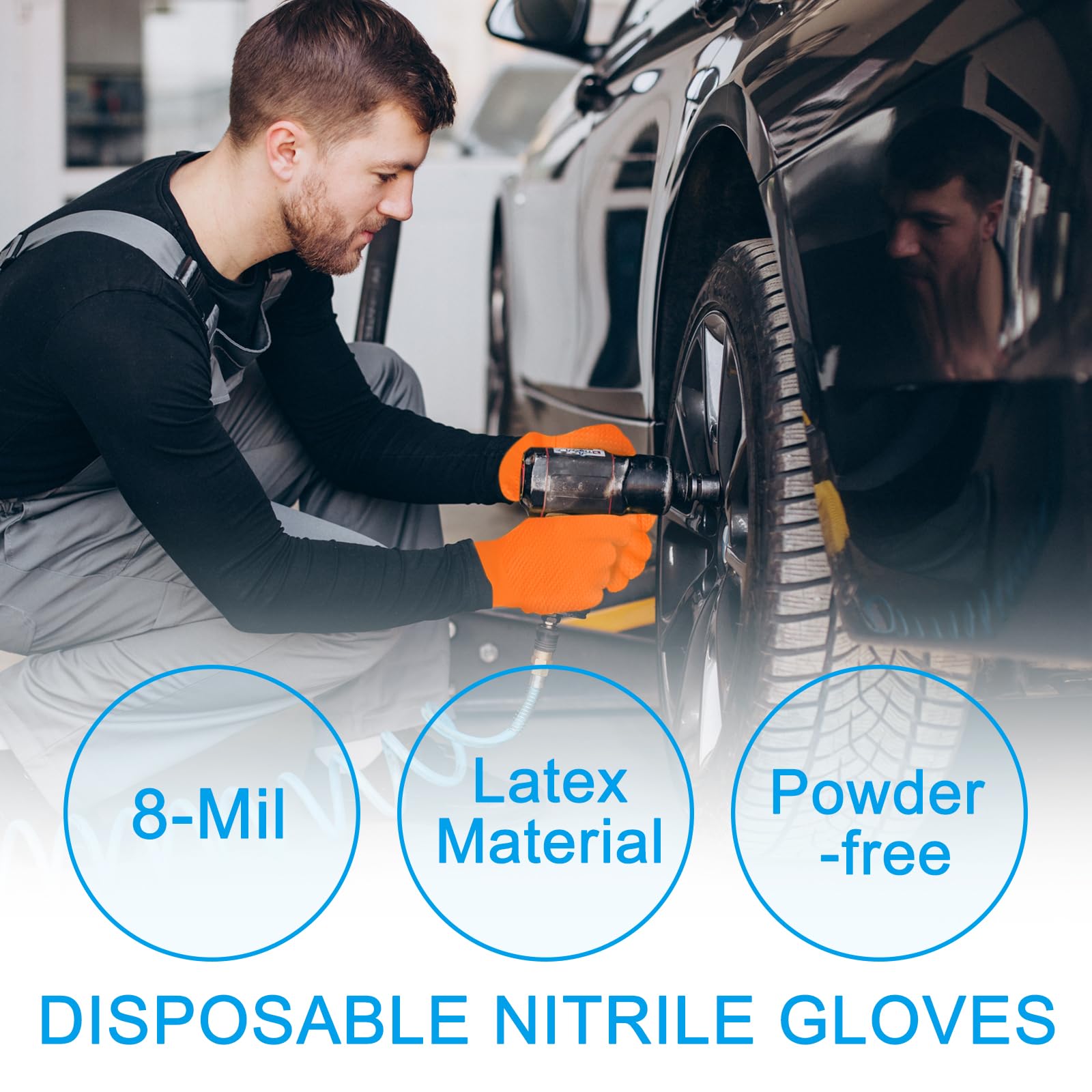 PATIKIL 100 pcs Jetable Industriel Nitrile Gants Grand Mécanicien Orange | 8-mil Épais avec Diamant Texture, Gant, Latex Gratuit, Poudre Gratuit pour Jardin Maison