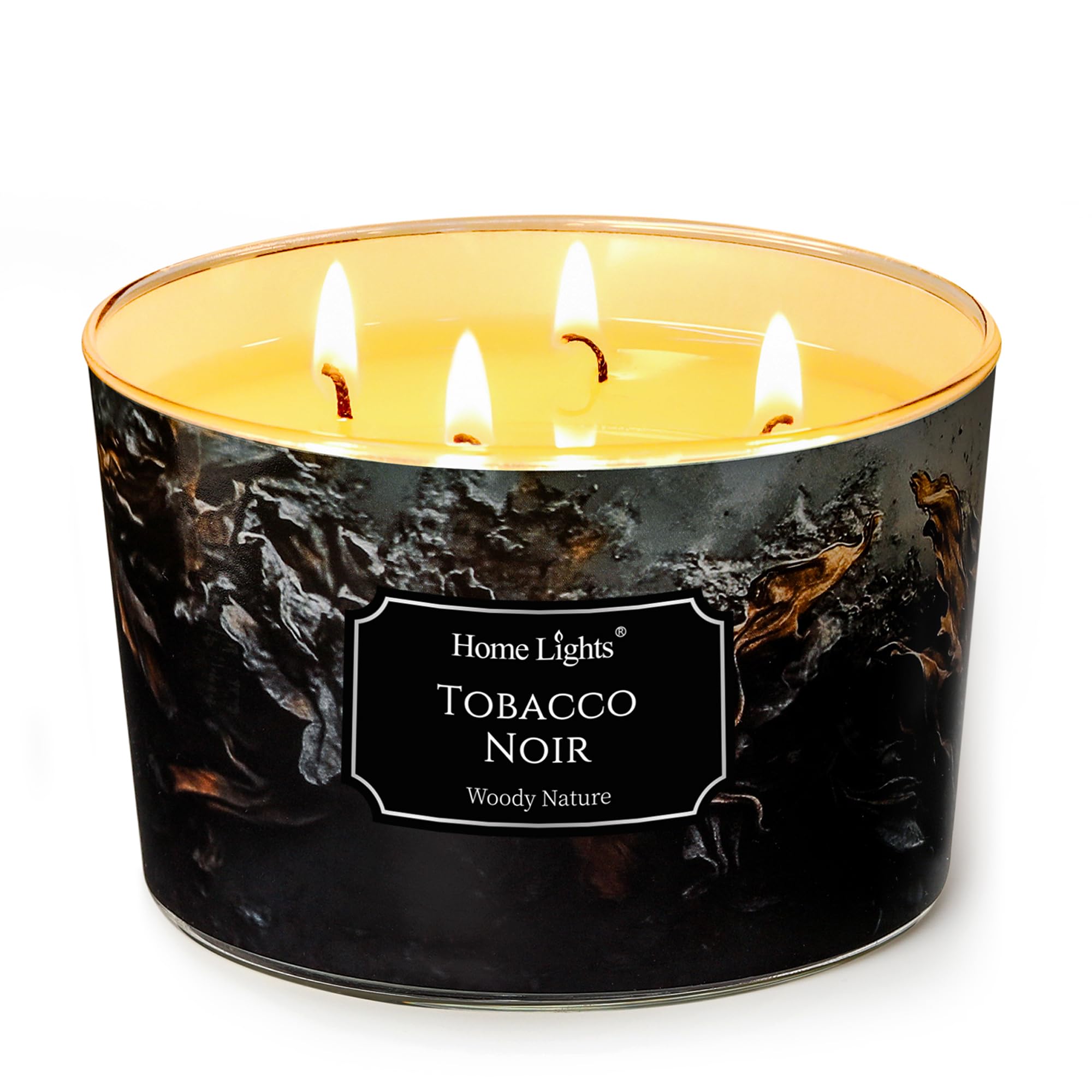 Home Lights Scented Candles for Women &amp; Men, 18oz Candle Jars Aromatherapy 4-Wick Candle, Ideal for Industrial Chic Home Decor and Gifts, Tobacco Noir Fragrance