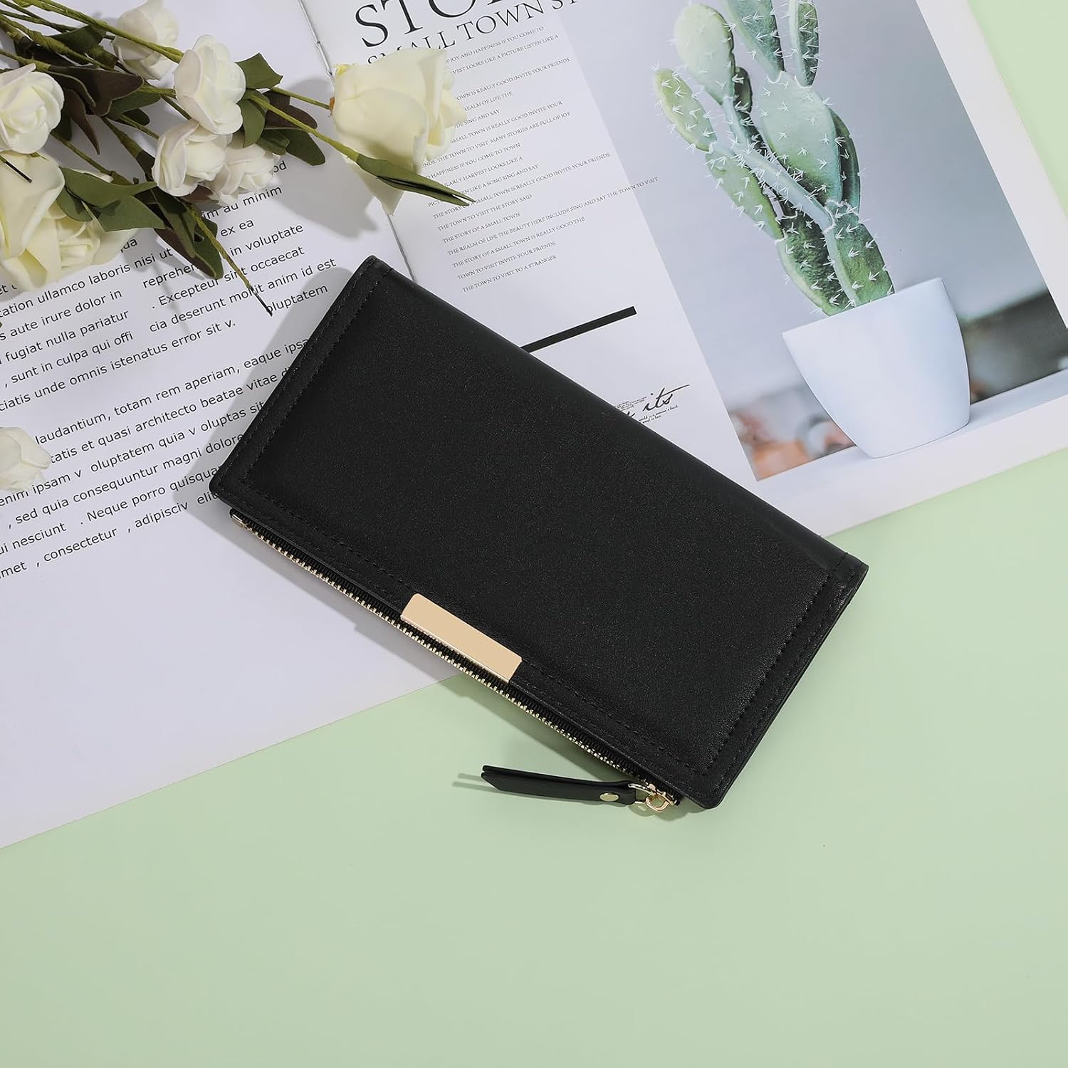 Slim Women Wallet Bifold Ladies Long Purse Travel Credit Card Holder with Coin Zipper Pocket
