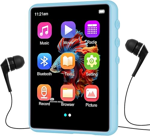 Reproductor de MP3 de 64 GB con Bluetooth 5.3, pantalla táctil completa de 2.4 pulgadas, reproductor de música portátil, reproductor de audio