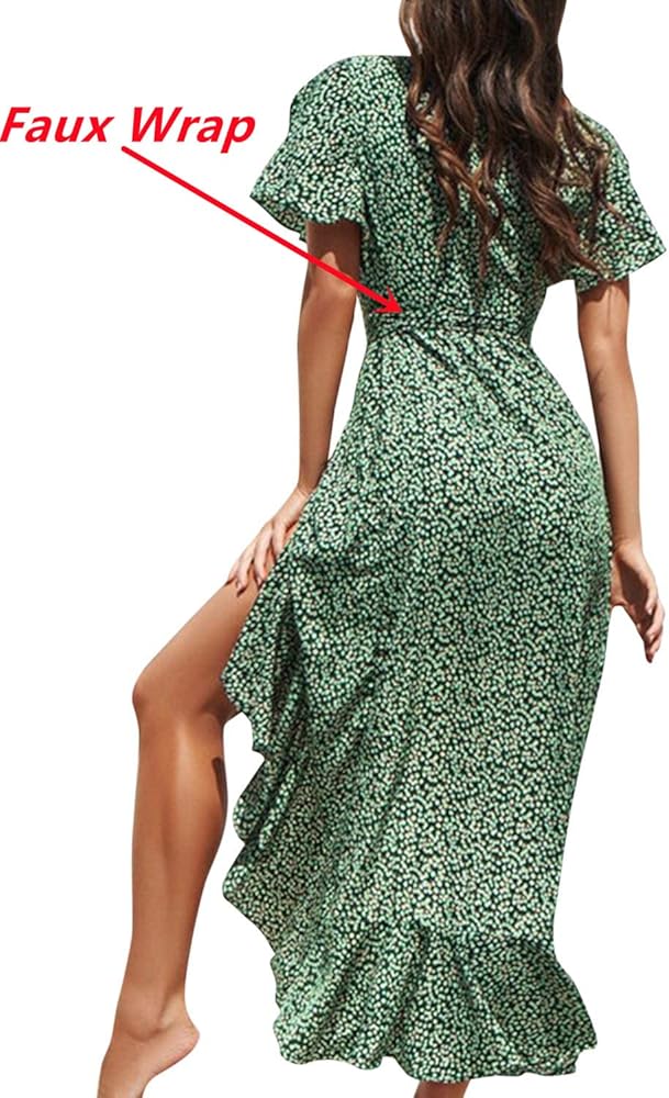 ボヘミアン花柄スイングドレスワンピース M（グリーン） ボヘミアン花柄スイングドレスワンピース M（グリーン