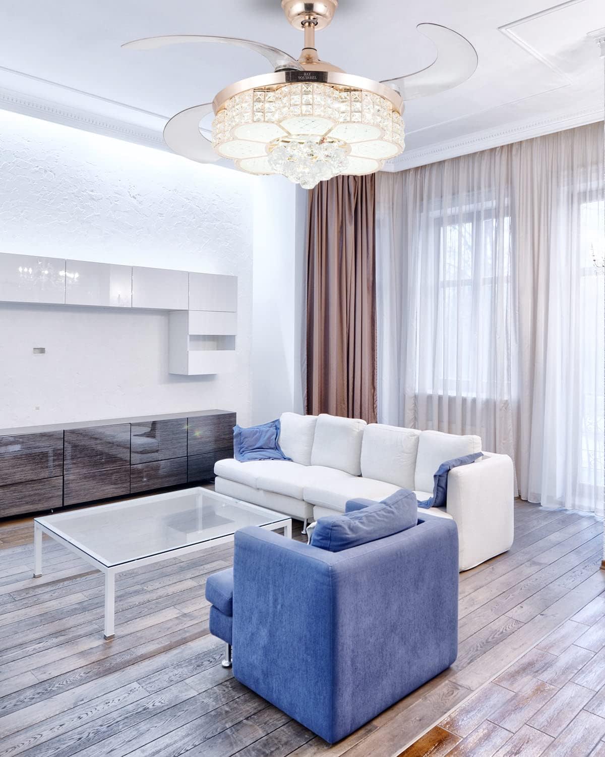60% оƒƒ Dіѕсоunt BAYSQUIRREL Crystal Ceiling Fan with Light and Remote LED Modern Retractable Invisible Ceiling Fan 3 Light Change Silent Fan Chandelier 36W (Gold, 42 inch)