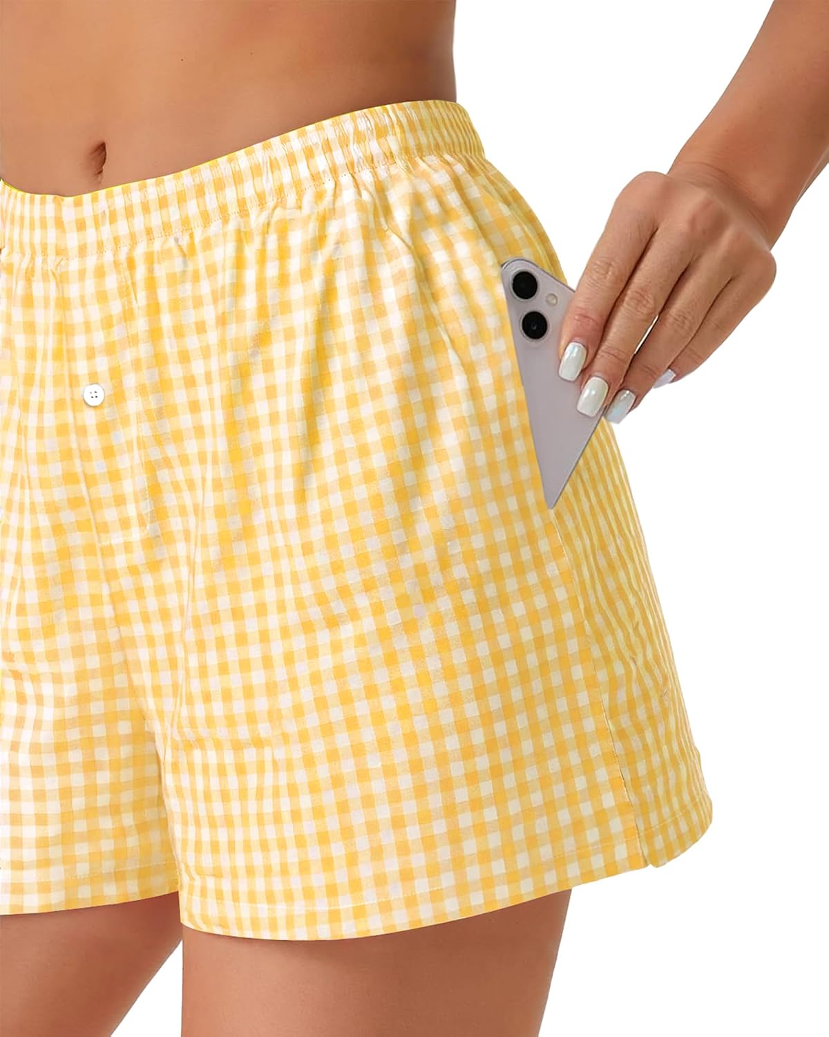 Boxer Shorts for Women Summer Gingham Pajama 2026 Summer Casual Plaid Shorts Y2K Beach Bottoms with Pocket