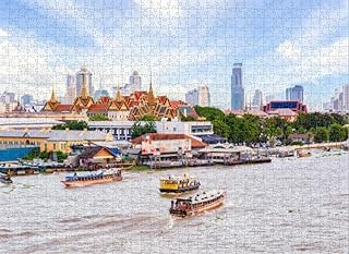 Chao River Blue Sky Bangkok Thailand Puzzles Wooden Jigsaw Puzzle for Adult Challenge Educational Fun Family Games Home Kitchen Decoration 1000 Piece
