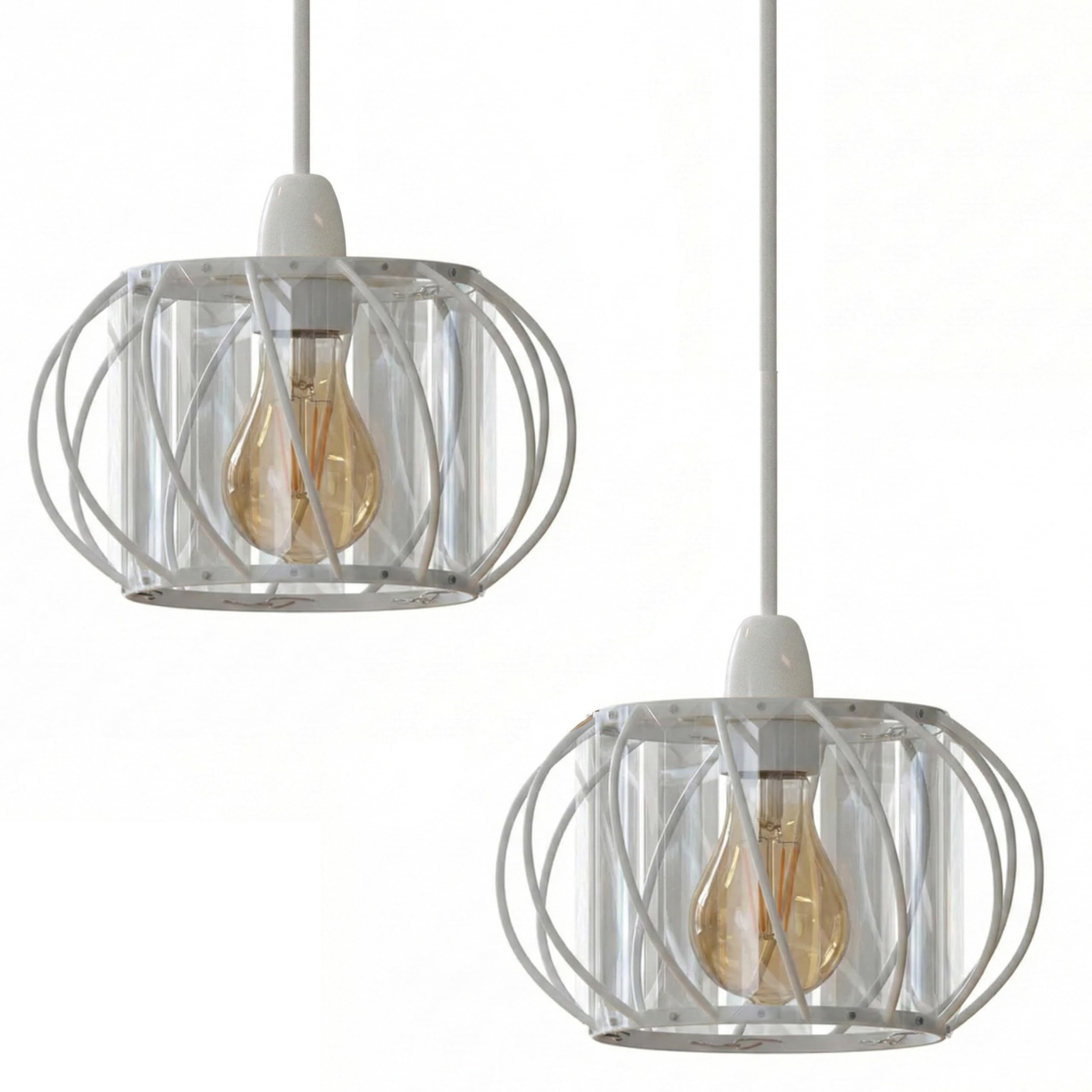 2 Pack Modern Crystal Glass Ceiling Pendant Light Shade 16cm Easy Fit Metal Hanging Lamp with Bulb White Chandelier for Living Room Dining Room Hallway Bedroom — image 1