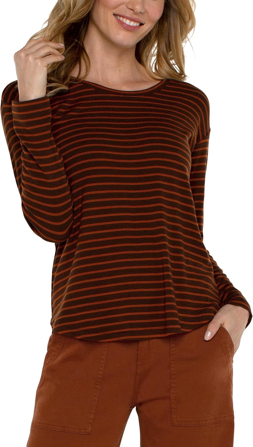 Liverpool Women's Long Sleeve Drop Shoulder Scoop Neck Rib Knit Top