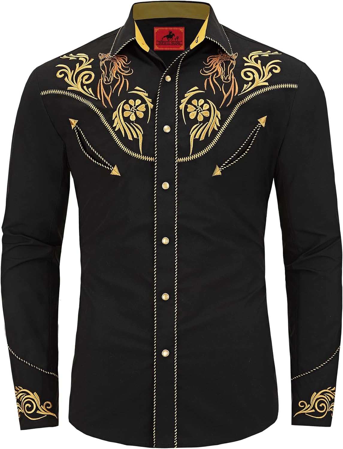 Men's Western Cowboy Shirt Embroidered Exquisite Long Sleeve Regular Fit Snap Button Down Shirts