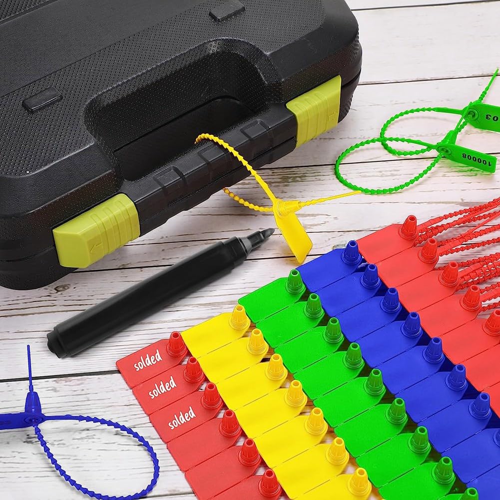 Orton 1000 etichette di sicurezza in plastica, con chiusura a zip, numerate, multicolore