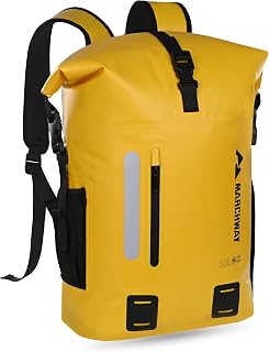 Roll Top Waterproof Backpack, Floating Dry Bag 20L/30L/45L with Ergonomic Rectangular Base, Cushioned Back, Hip Strap for Hiking Camping Kayaking Travel (Yellow, 30L)