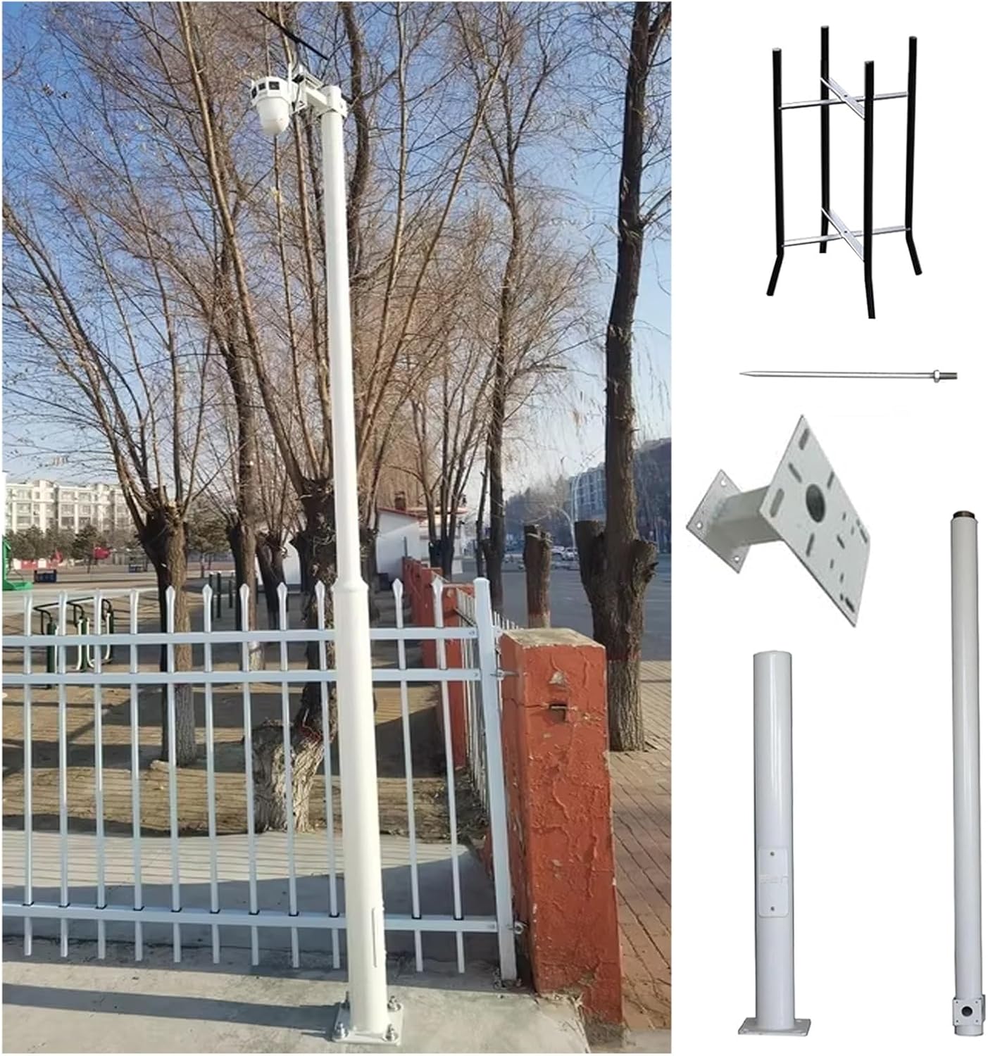 2-3 Sections Security Camera Pole, Adjustable 6.6-19.7 FT Surveillance Stand with Lightning Rod, Universal Outdoor Mount for CCTV Cameras and Security Systems